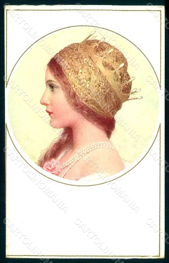 Artist Signed Lady Art Nouveau Pearls Necklace MM Vienne 915 postcard HR1159 – fronte