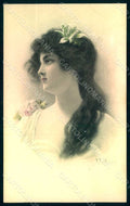 Artist Signed Wichera Lady Flowers Viennoise MM Vienne 227 postcard HR1164 – fronte