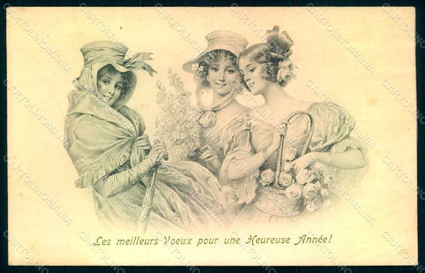 Artist Signed Lady Viennoise New Year MM Vienne 255 postcard HR1166 – fronte