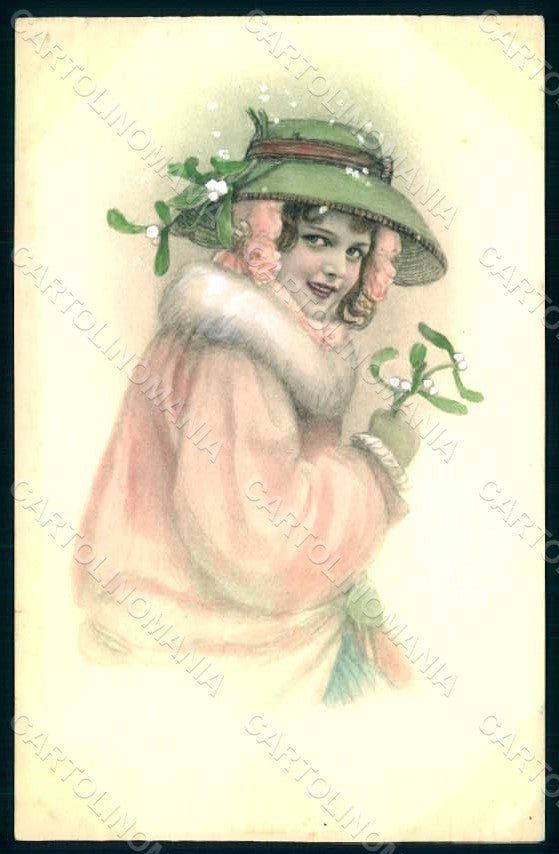 Artist Signed Lady Viennoise Mistletoe Christmas Snow MM Vienne 338 pc HR1169 – fronte