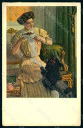 Artist Signed Mieris ? Alpha ? Lady Poodle Dog MM Vienne 527 postcard HR1171 – fronte