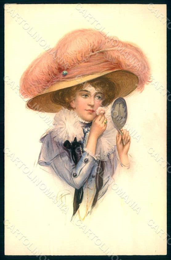 Artist Signed Toussaint ? Lady Art Nouveau Make up Puff MM Vienne 479 pc HR1179 – fronte