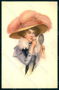 Artist Signed Toussaint ? Lady Art Nouveau Make up Puff MM Vienne 479 pc HR1179 – fronte