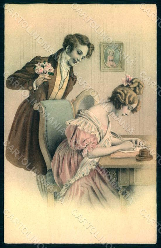 Artist Signed Schubert H. Lady Romantic Couple Viennoise MM Vienne 467 pc HR1185 – fronte