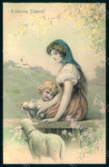 Artist Signed Wichera Lady Girl Lamb Egg Easter MM Vienne 300 postcard HR1186 – fronte