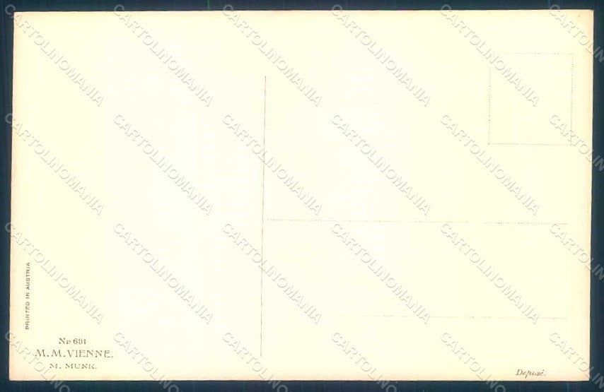 Artist Signed Kuderna Lady Couple Christmas Tree MM Vienne 691 postcard HR1192 – retro