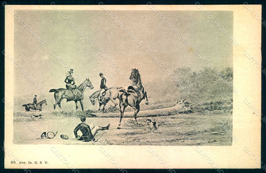 Artist Signed Sidesaddle Lady Fox Hunting Dog Horse serie 115 postcard HR1200 – fronte