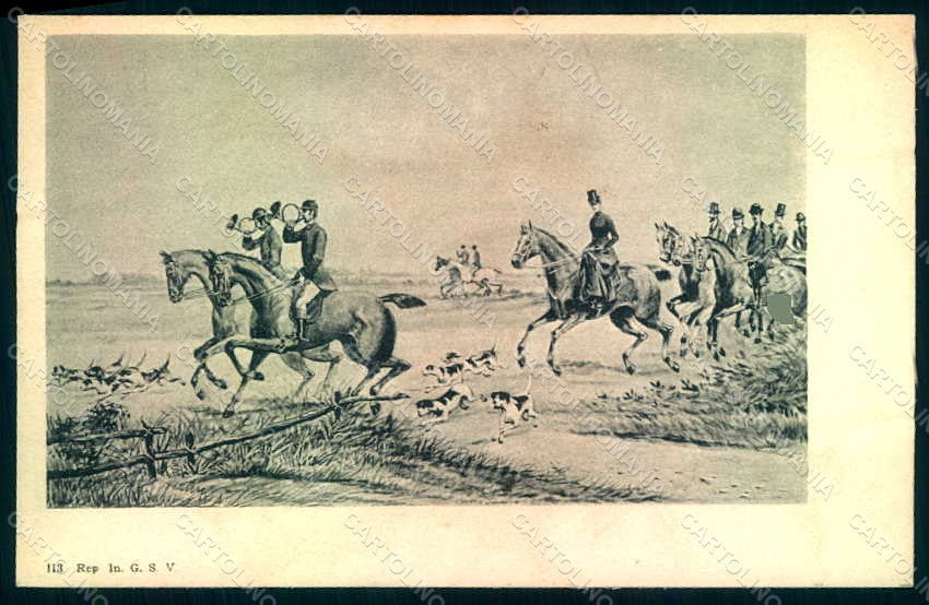 Artist Signed Sidesaddle Lady Fox Hunting Dog Horse serie 113 postcard HR1201 – fronte