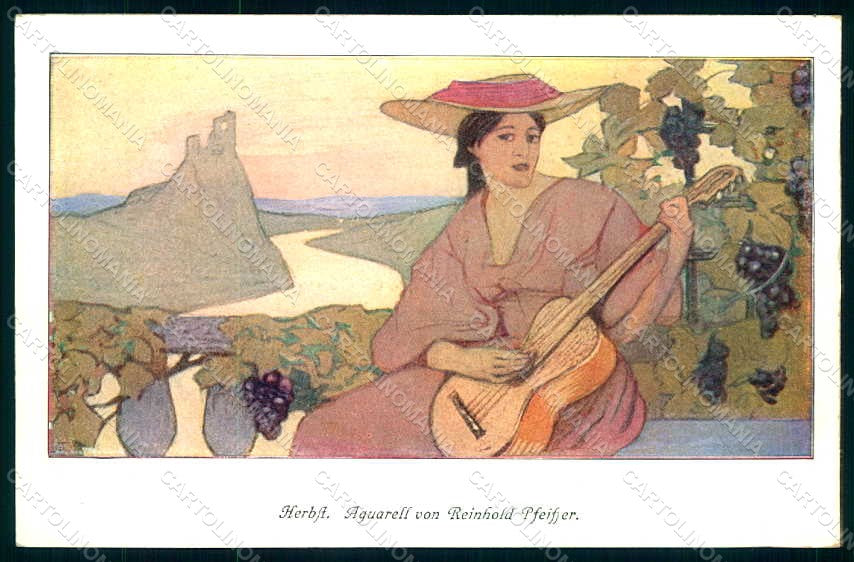 Artist Signed Pfeiffer R. Fashion Lady Harvest postcard HR1245 – fronte