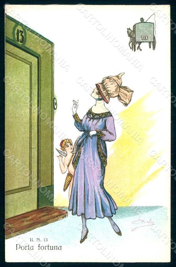 Artist Signed Minos Gazzera Lady Cupid Lucky Charm serie 6004 postcard HR1255 – fronte