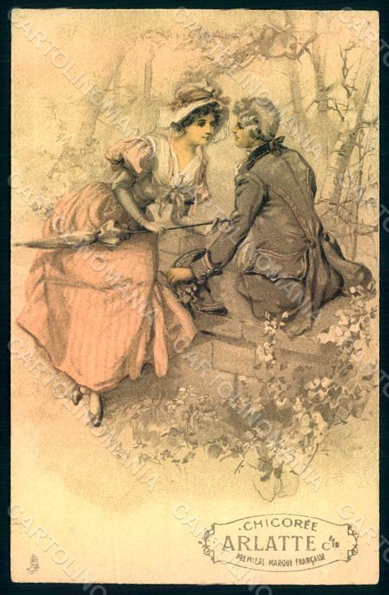 Artist Signed Lady Couple Advertising Arlatte Viennoise Tuck 222 TEAR pc HR1277 – fronte