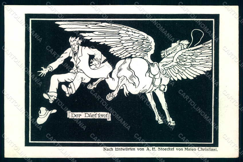 Artist Signed Christiani M. Der Dilettant The Amateur Pegasus postcard HR1281 – fronte