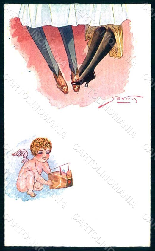Artist Signed Gexey Lady Socks Shoes Dance Cupid serie 3697 postcard HR1294 – fronte