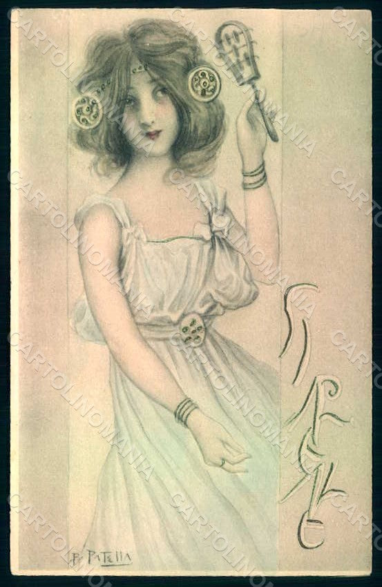 Artist Signed Patella Lady Art Nouveau Sirene postcard HR1304 – fronte
