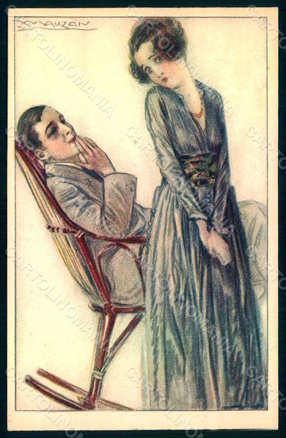Artist Signed Mauzan Lady Romantic Couple serie 969-6 postcard HR1324 – fronte