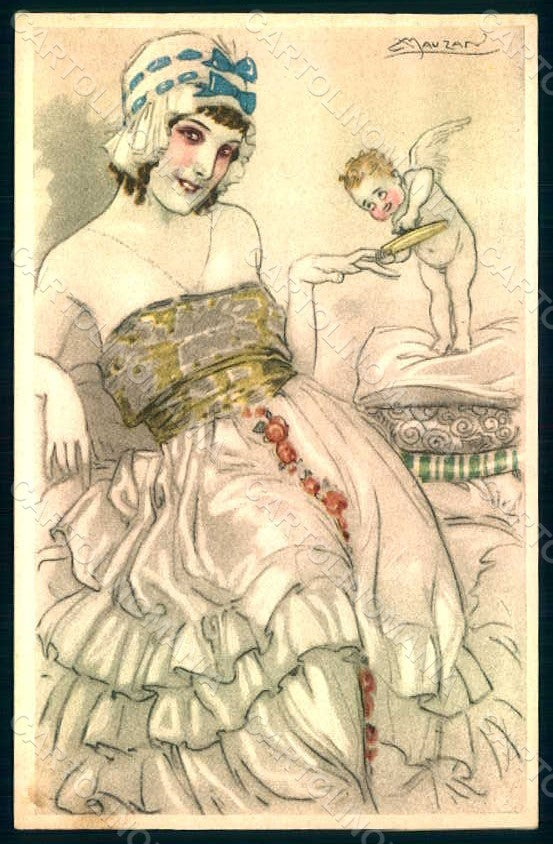 Artist Signed Mauzan Lady Cupid File Nails serie 3-4 postcard HR1348 – fronte