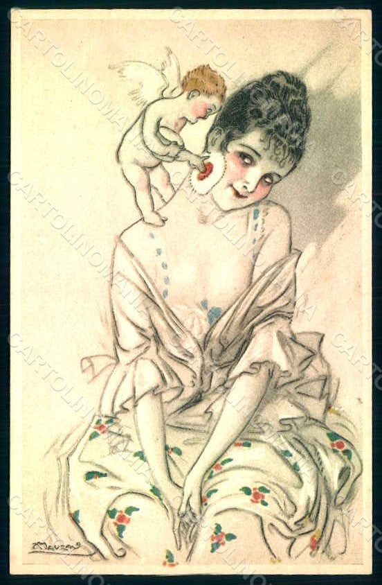 Artist Signed Mauzan Lady Cupid Make up Puff serie 3-5 postcard HR1349 – fronte