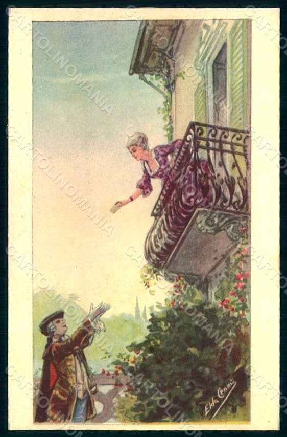 Artist Signed Cenni E. Lady Romantic Couple serie 966-1 postcard HR1351 – fronte