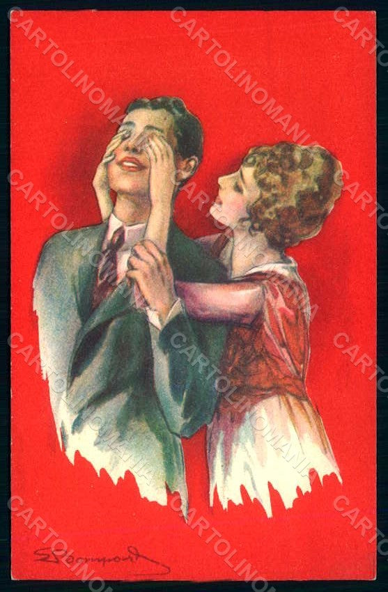 Artist Signed Bompard Lady Romantic Couple serie 448-4 postcard HR1361 – fronte
