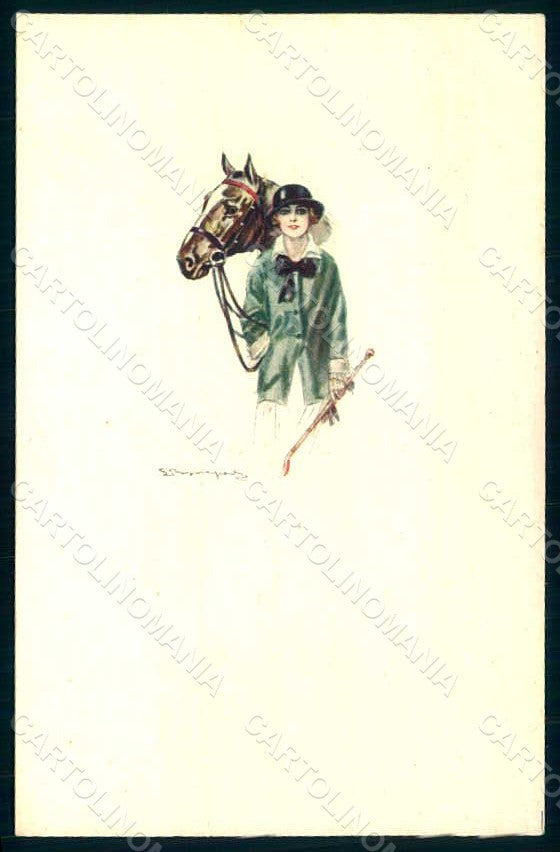 Artist Signed Bompard Glamour Fashion Lady Horse serie 556M-3 postcard HR1372 – fronte