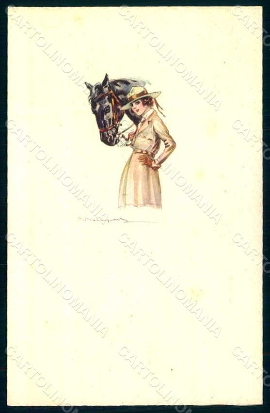 Artist Signed Bompard Glamour Fashion Lady Horse serie 556M-2 postcard HR1373 – fronte
