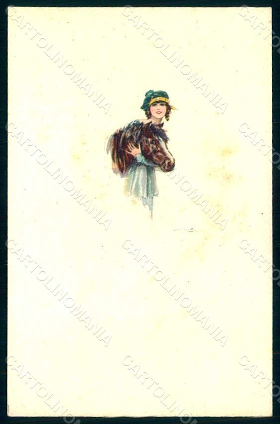 Artist Signed Bompard Glamour Fashion Lady Horse serie 556M-1 postcard HR1374 – fronte
