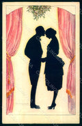 Artist Signed Bompard Lady Couple Silhouette Kiss Mistletoe s. 1707-2 pc HR1383 – fronte