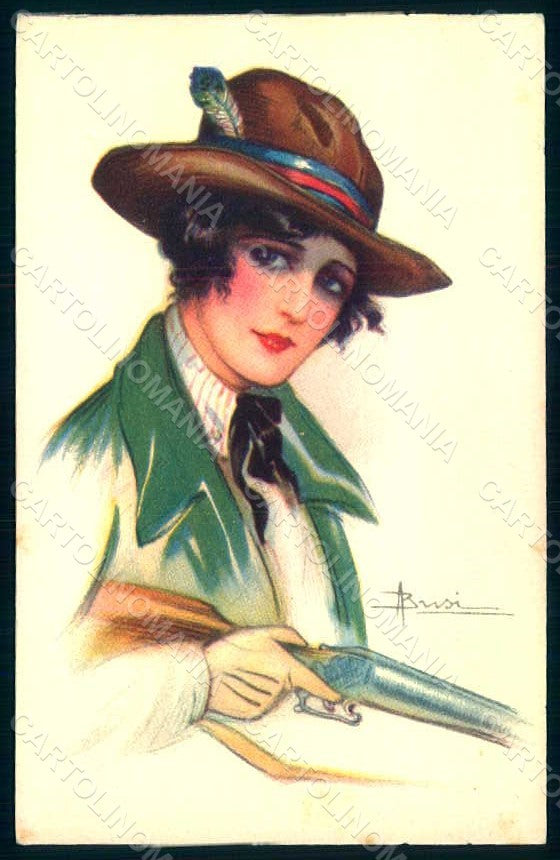 Artist Signed Busi Glamour Fashion Lady Mode Hunting serie 112-2 postcard HR1384 – fronte