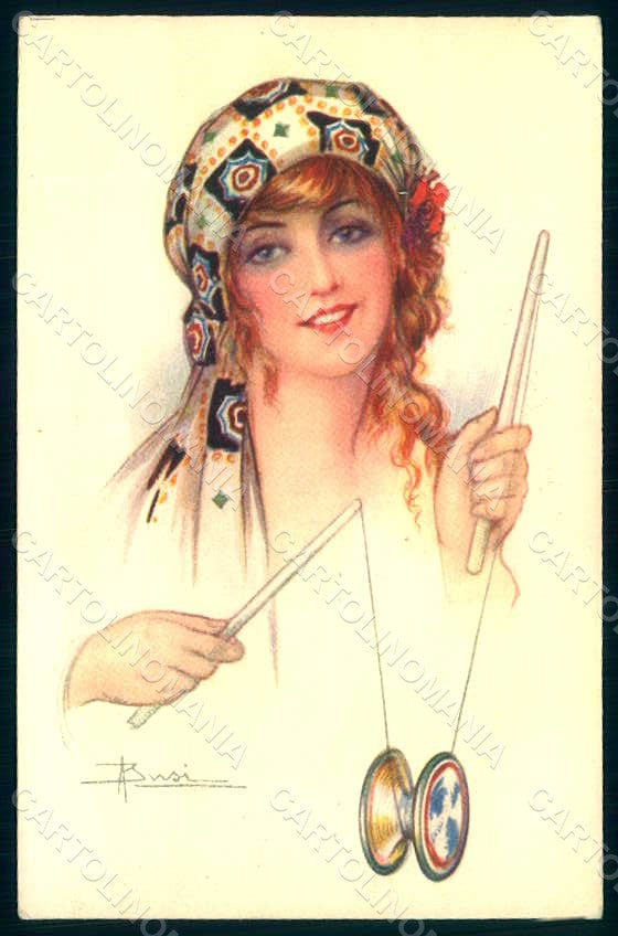 Artist Signed Busi Fashion Lady Diabolo serie 112-3 postcard HR1389 – fronte