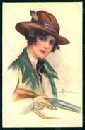 Artist Signed Busi Glamour Fashion Lady Mode Hunting serie 112-2 postcard HR1390 – fronte