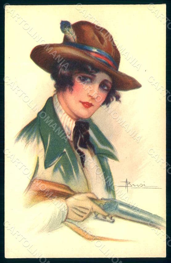 Artist Signed Busi Glamour Fashion Lady Mode Hunting serie 112-2 postcard HR1390 – fronte