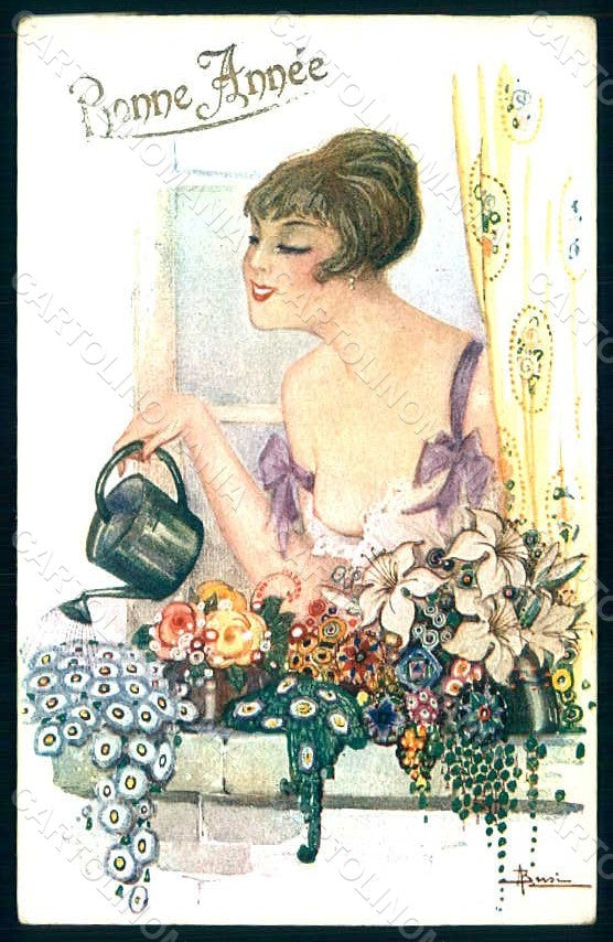 Artist Signed Busi Risque Lady Flowers serie 23-1 postcard HR1405 – fronte