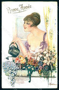 Artist Signed Busi Risque Lady Flowers serie 23-1 postcard HR1405 – fronte
