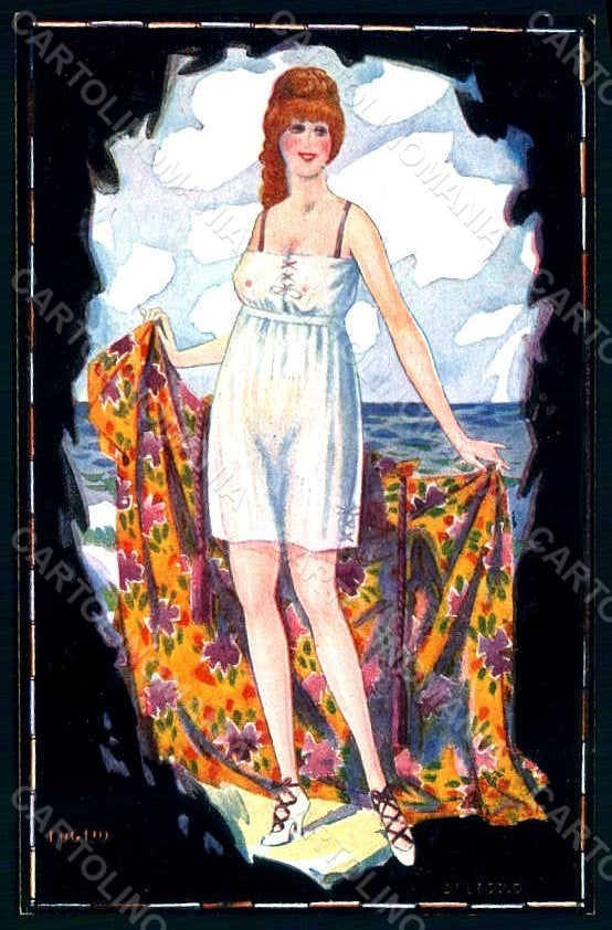 Artist Signed Di Leodud Fashion Lady Mode Bathing Beauty serie 109-4 pc HR1407 – fronte