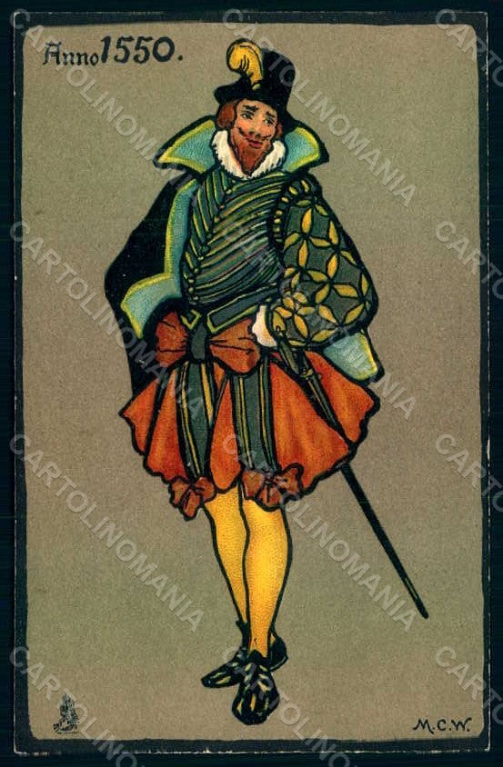 Artist Signed M.C.W. Whishaw Old Style Costumes Tuck 2557 postcard HR1414 – fronte