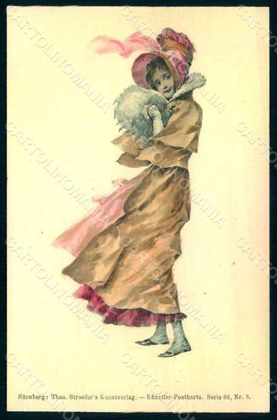 Artist Signed Glamour Fashion Lady Mode Theo Stroefer 66-8 postcard HR1429 – fronte