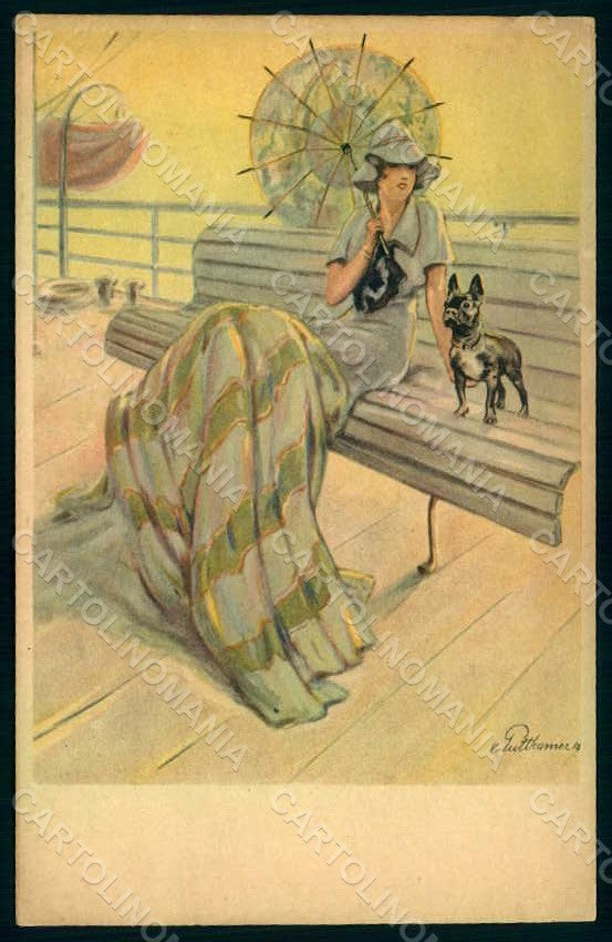 Artist Signed Puttkamer Fashion Lady Mode French Bulldog Dog NPG 8009 pc HR1431 – fronte