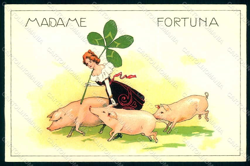 Artist Signed Starcke Lady Luck Madame Fortuna Pig Art Nouveau postcard HR1433 – fronte