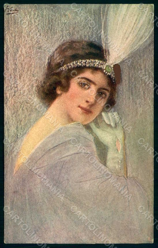 Artist Signed Vecchi Glamour Fashion Lady Mode serie 1015 postcard HR1444 – fronte