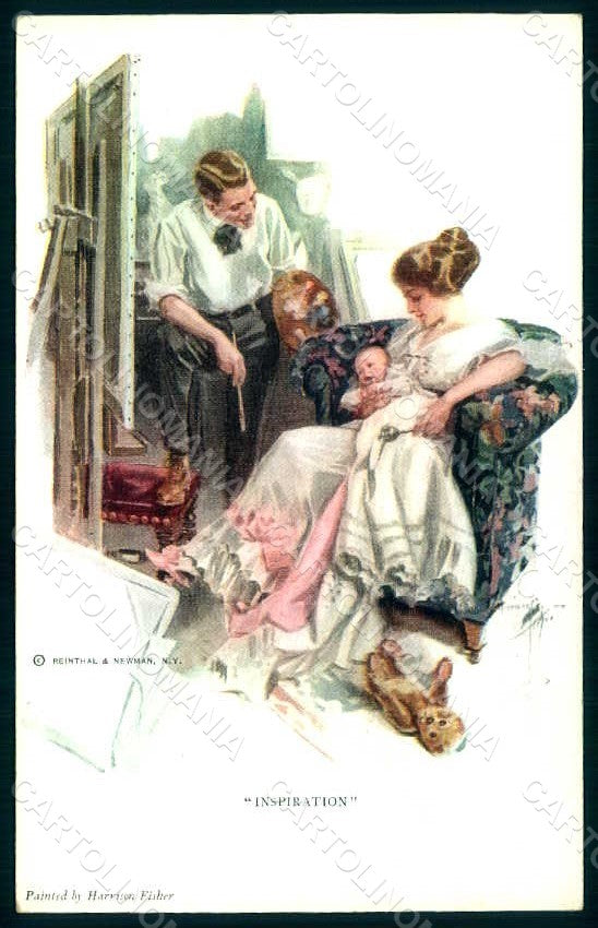 Artist Signed Fisher H. Lady Baby Inspiration Reinthal 771 postcard HR1451 – fronte