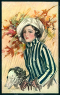 Artist Signed Fisher H. Fashion Lady Mode Borzoi Dog Reinthal 866 pc HR1454 – fronte