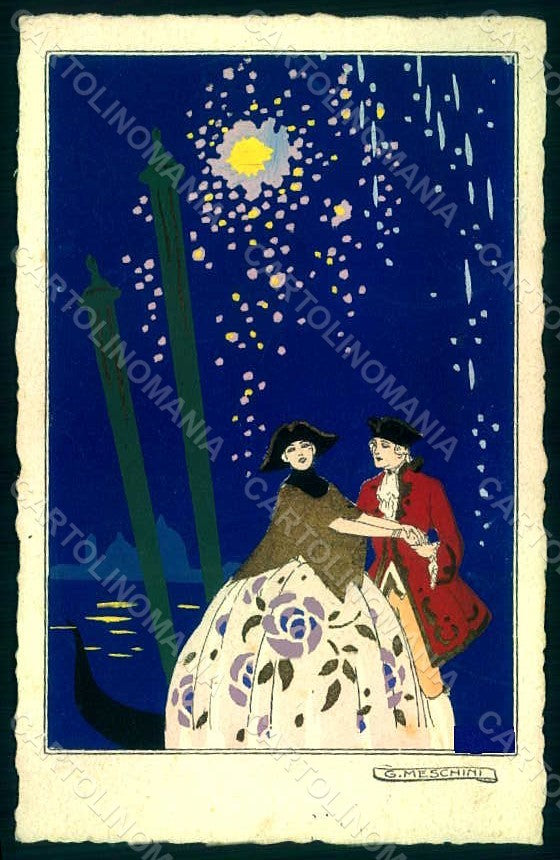Artist Signed Meschini Lady Couple Venezia Hand Painted postcard HR1461 – fronte