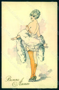 Artist Signed Reb Fashion Risque Lady Stocking Hand Painted postcard HR1469 – fronte