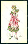 Artist Signed De Juyne Glamour Fashion Lady Mode Hand Painted Picot pc HR1478 – fronte