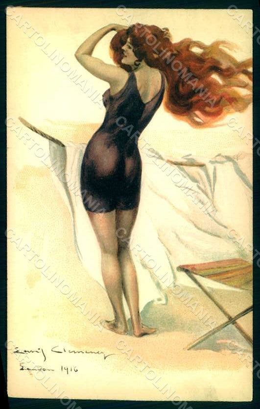 Artist Signed Clemency Fashion Lady Bathing Beauty Mode serie 353-6 pc HR1480 – fronte