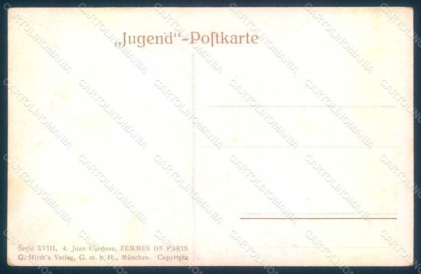 Artist Signed Cardona J. Fashion Lady Mode Art Nouveau Jugend XVIII-4 pc HR1481 – retro