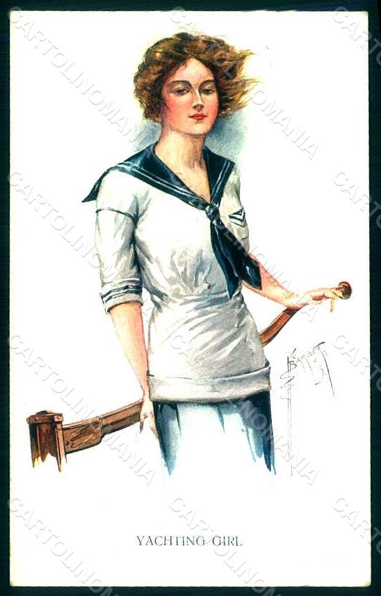 Artist Signed Barber C. Lady Mode Yachting Girl serie 2023-6 postcard HR1503 – fronte