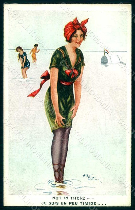 Artist Signed Butcher A. Fashion Lady Mode Bathing Beauty serie 1509 pc HR1513 – fronte