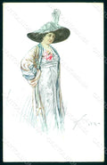 Artist Signed Mazza Lady Mode Actress Tina di Lorenzo serie 1807 postcard HR1528 – fronte