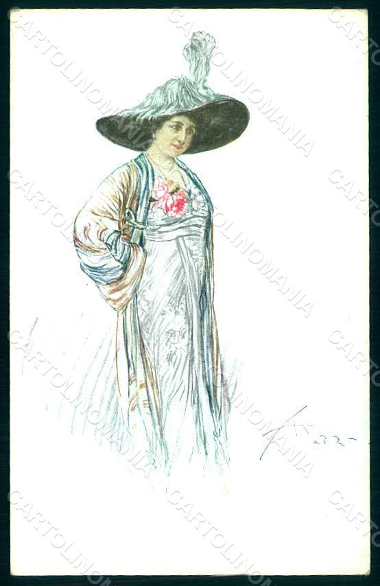 Artist Signed Mazza Lady Mode Actress Tina di Lorenzo serie 1807 postcard HR1528 – fronte